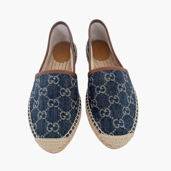 Gucci GG Monogram Espadrille Flats EU 37 US 7 Navy Blue Denim Slip On Rope Shoe - Picture 2 of 11